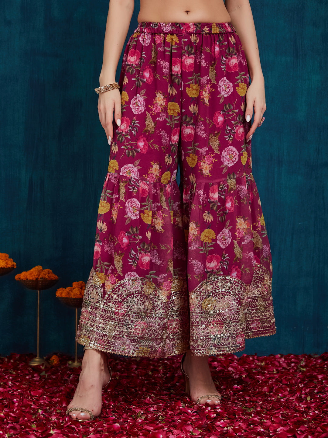 Indyancart RV Women's Faux Georgette Fabric Zari Sequence embroidery Work Kurtaset With Dupatta
