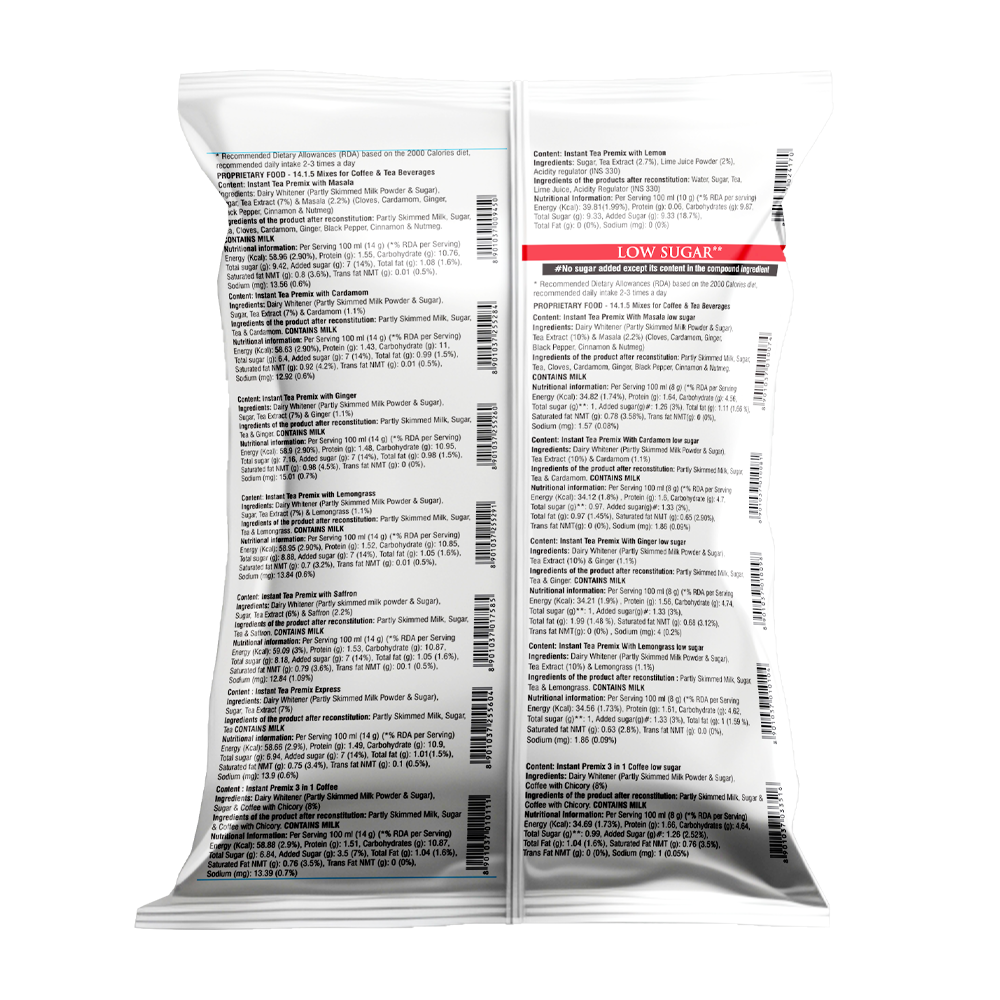 Back side of Girnar Instant Lemon Tea Premix 1kg vending pack, showing product packaging and label details.