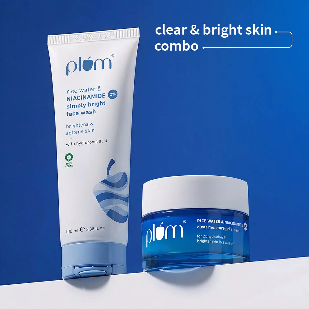 Plum Goodness Simply Bright Routine! 2% Niacinamide & Plum Rice Water face wash & 2% Niacinamide Gel Cream