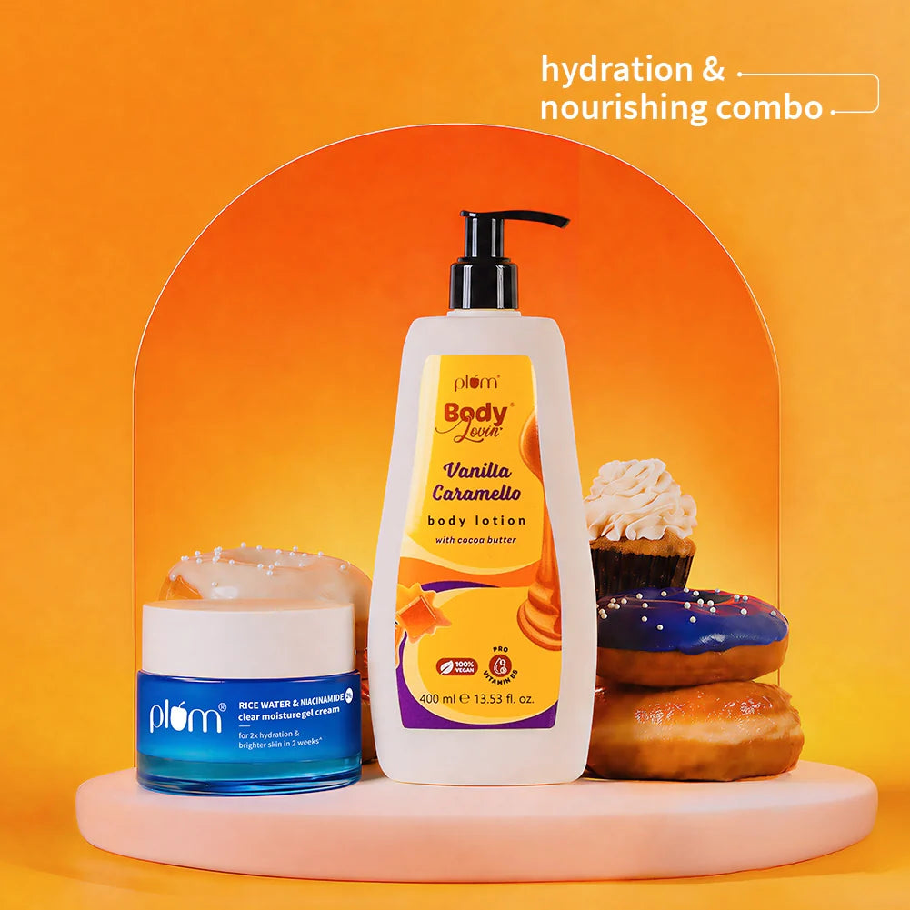 Plum Goodness Vanilla Caramello Body lotion and Niacinamide Gel Cream combo