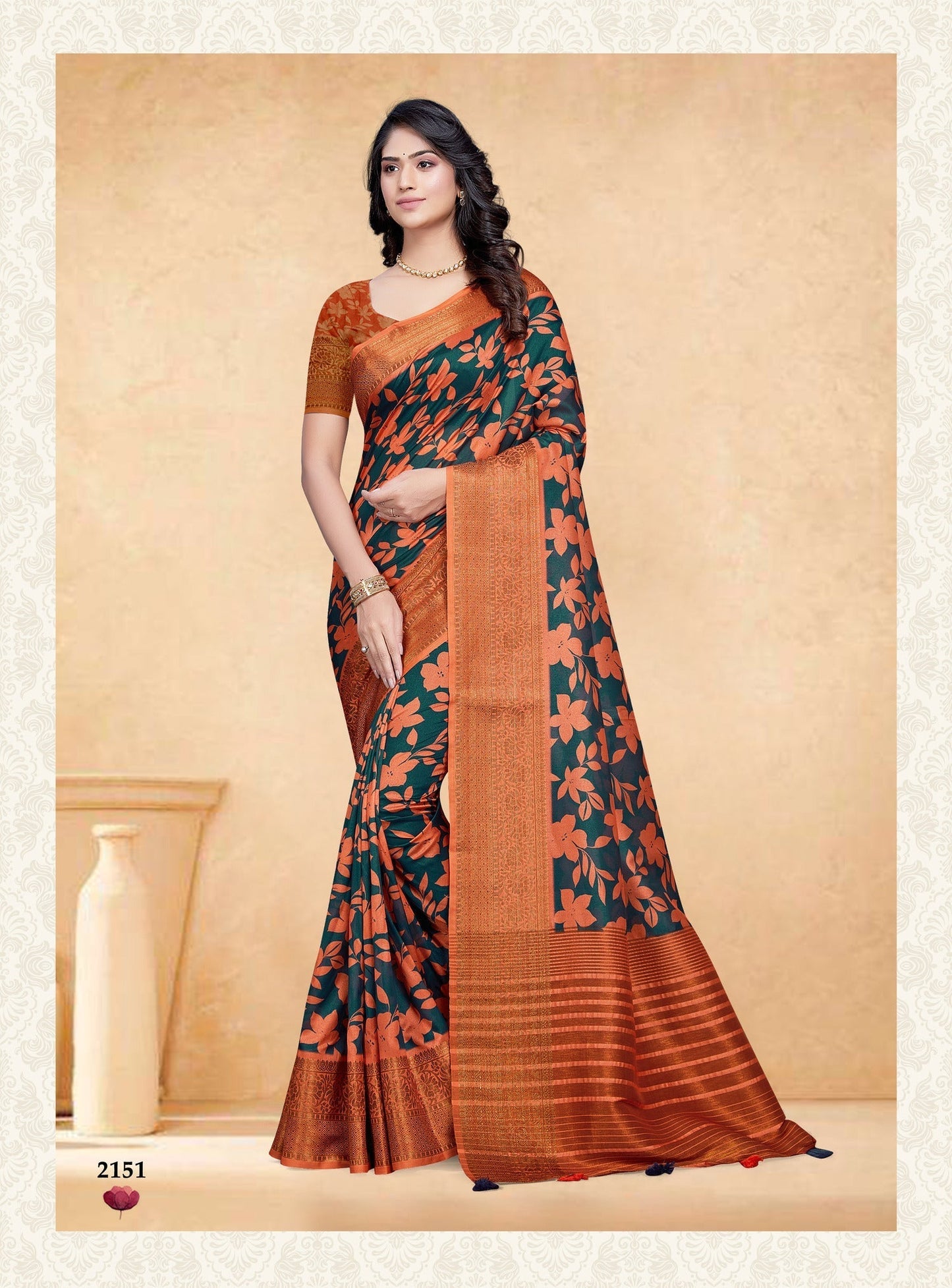 Dhiyona GR Women's Devsena Teal Tussar Silk Digital Print Saree