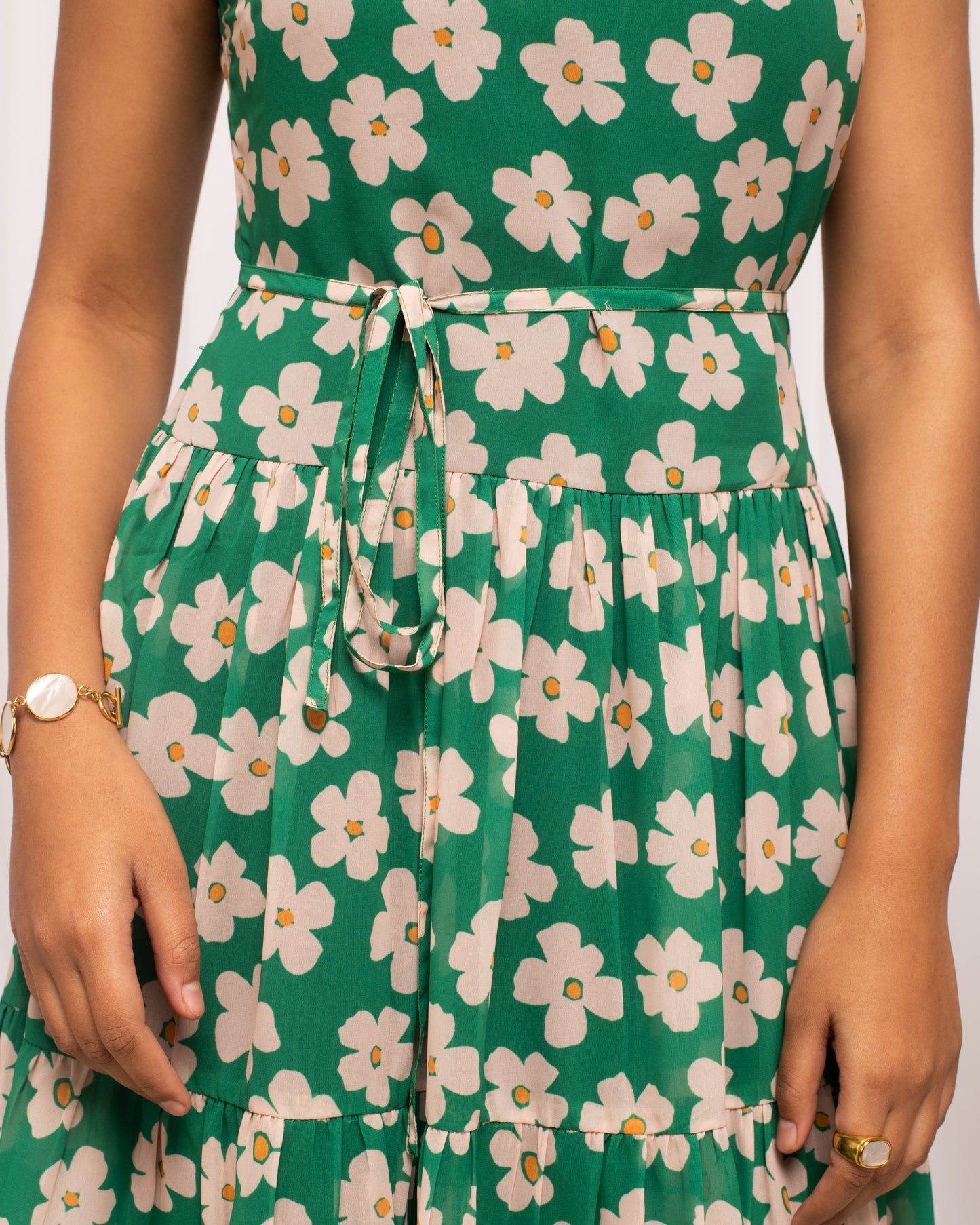 Women's Green Georgette Floral Printed Dress