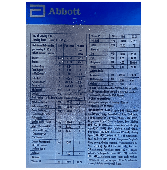 Abbott Follihair A gluten-free hair care tablets bottle with tablets inside, designed to support healthy hair growth.