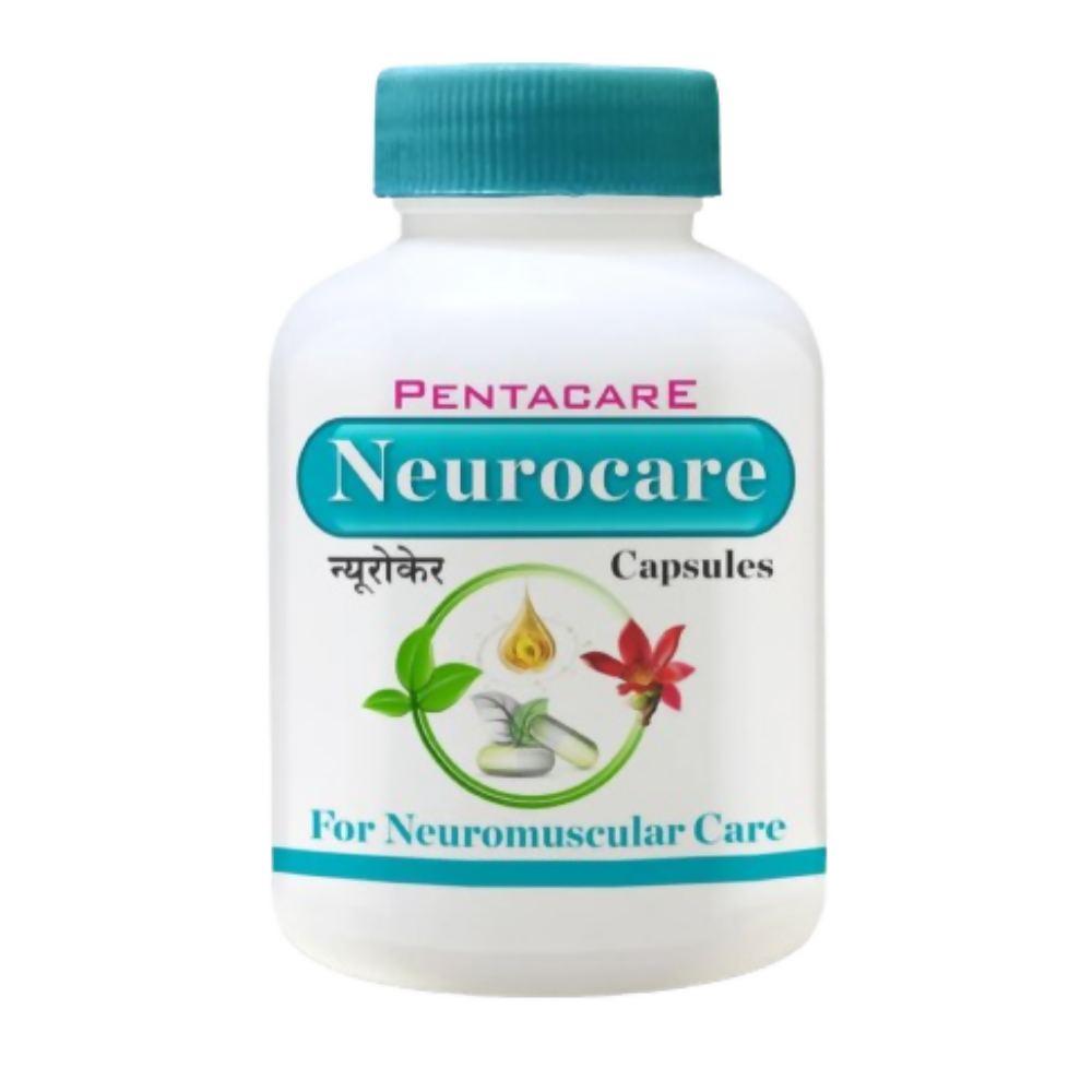 Pentacare Ayurveda Neurocare Capsules in a container, natural Ayurvedic supplement for brain and nerve health by Pentacare Ayurveda