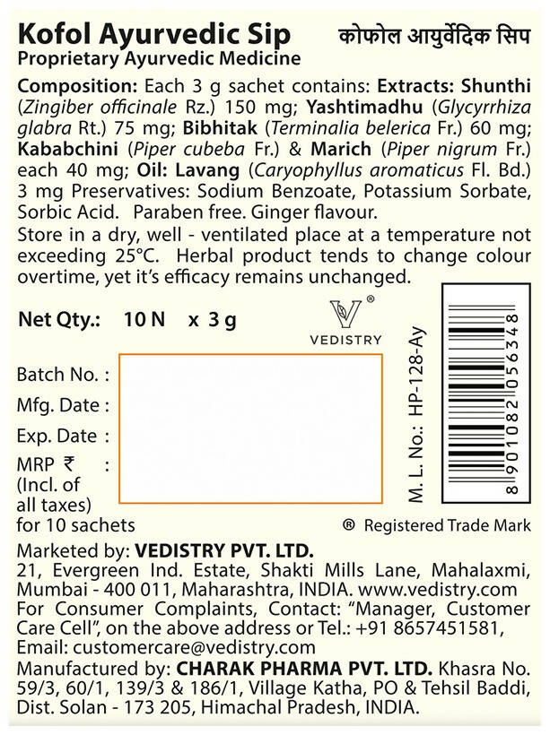 Charak Pharma Kofol Ayurvedic Sip Instant Kadha Sachet - Indyancart