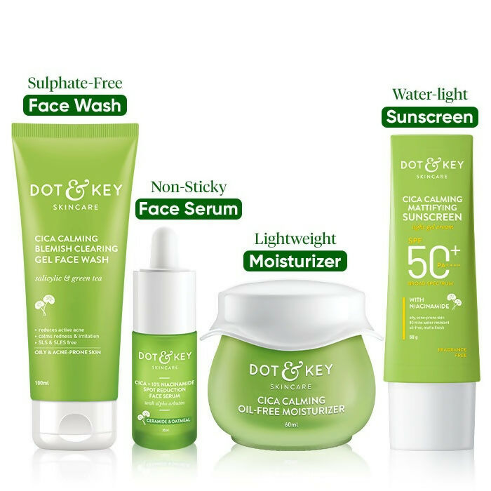 Dot & Key sunscreen from Cica + Niacinamide skincare routine, suitable for oily and acne-prone skin, with lightweight, protective formula.