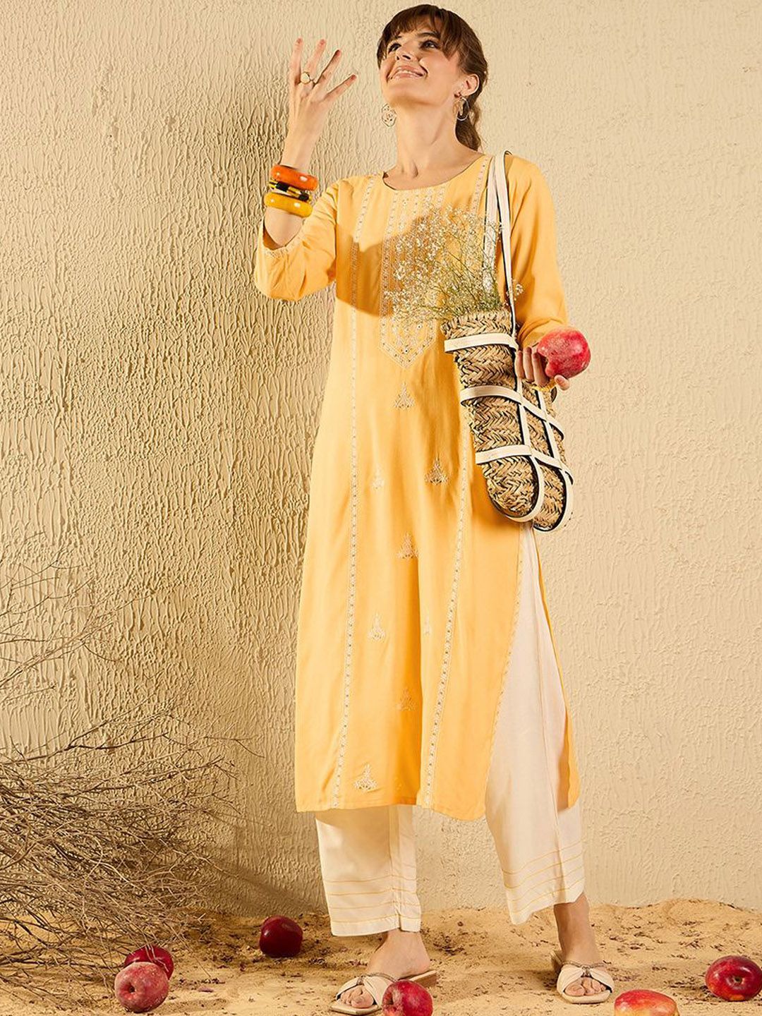 Indyancart IE Women Floral Embroidered Cold-Shoulder Sleeves Anarkali Kurta