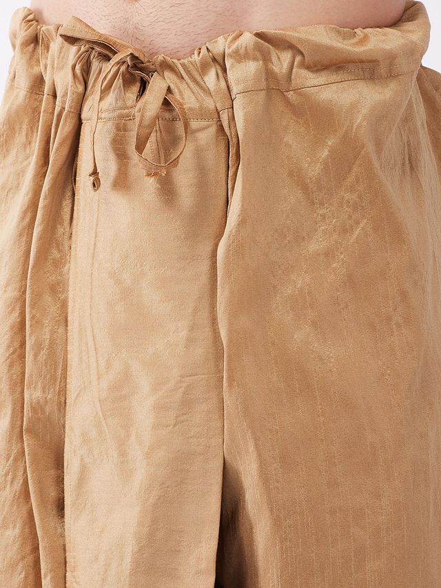 Men's Rose Gold Silk Blend Straight Jacket Kurta and Dhoti Set