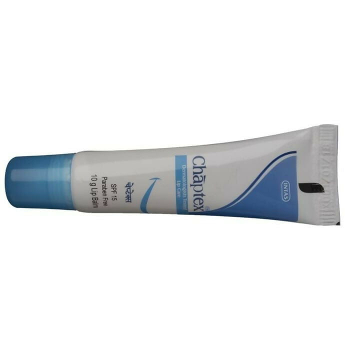 Chaptex SPF 15 Lip Care Lip Balm in a sleek tube, designed to moisturize and protect lips from sun damage.