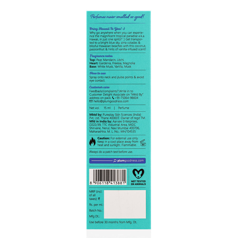 Plum Goodness Hawaiian Rumba Eau De Parfum (Perfume) by Plum BodyLovin' - 15 ml