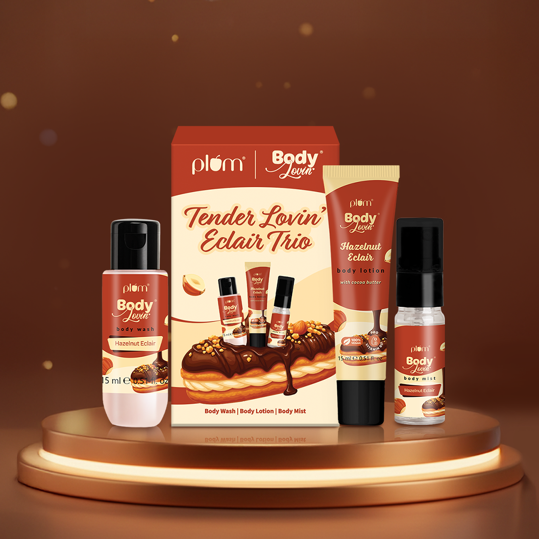 Plum Goodness BodyLovin' Tender Lovin' Eclair Trio Body wash Body Mist Body Lotion Travel-size