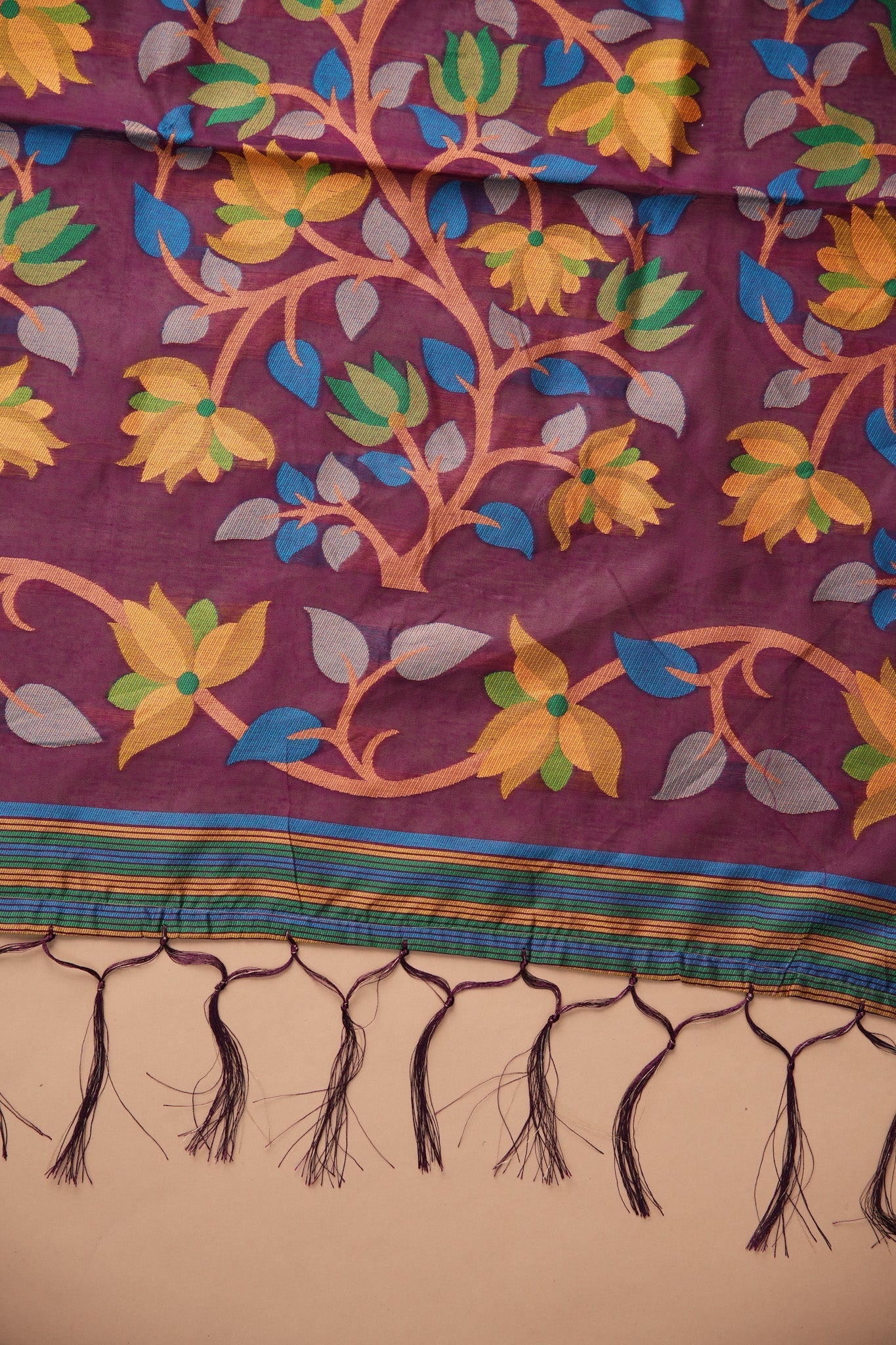Dhiyona GR Women's Ghazal Classic Couture Wine Cotton Jamdani Saree