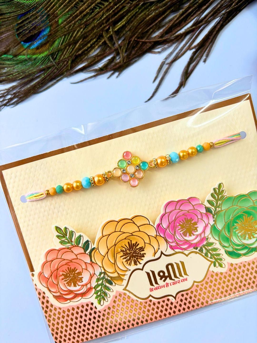 Indyancart Set of 2 Meenakari Kundan Traditional Handmade Rakhi
