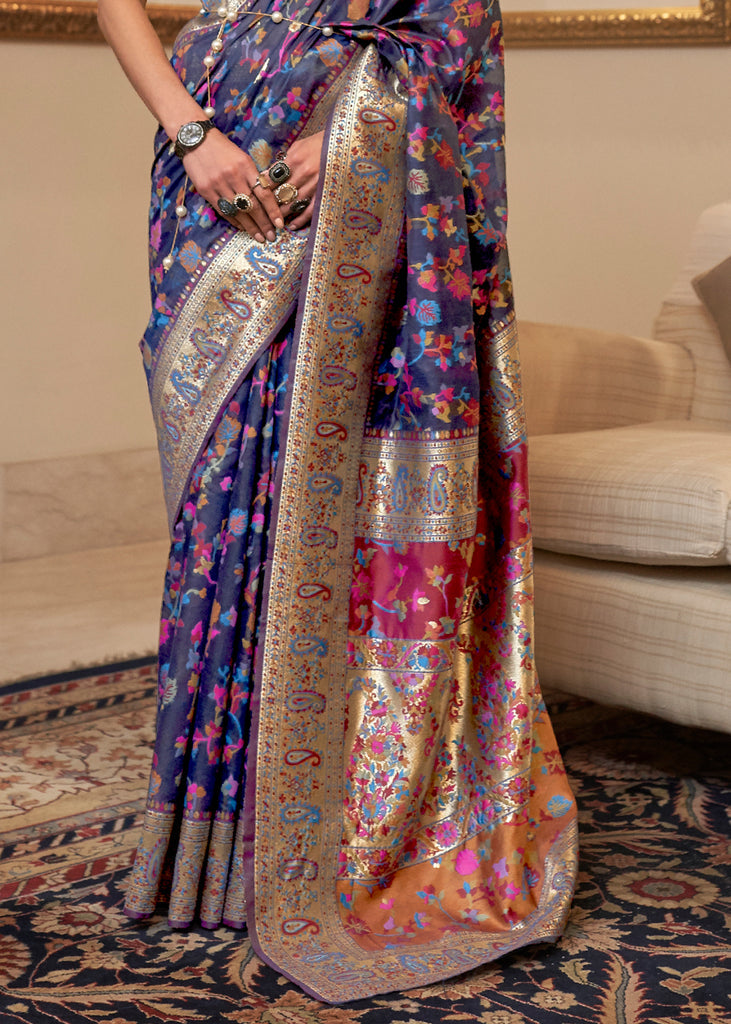 Dhiyona GR Women's Kalista Princess Navy Woven Jamewar Kashmiri Banarasi Saree
