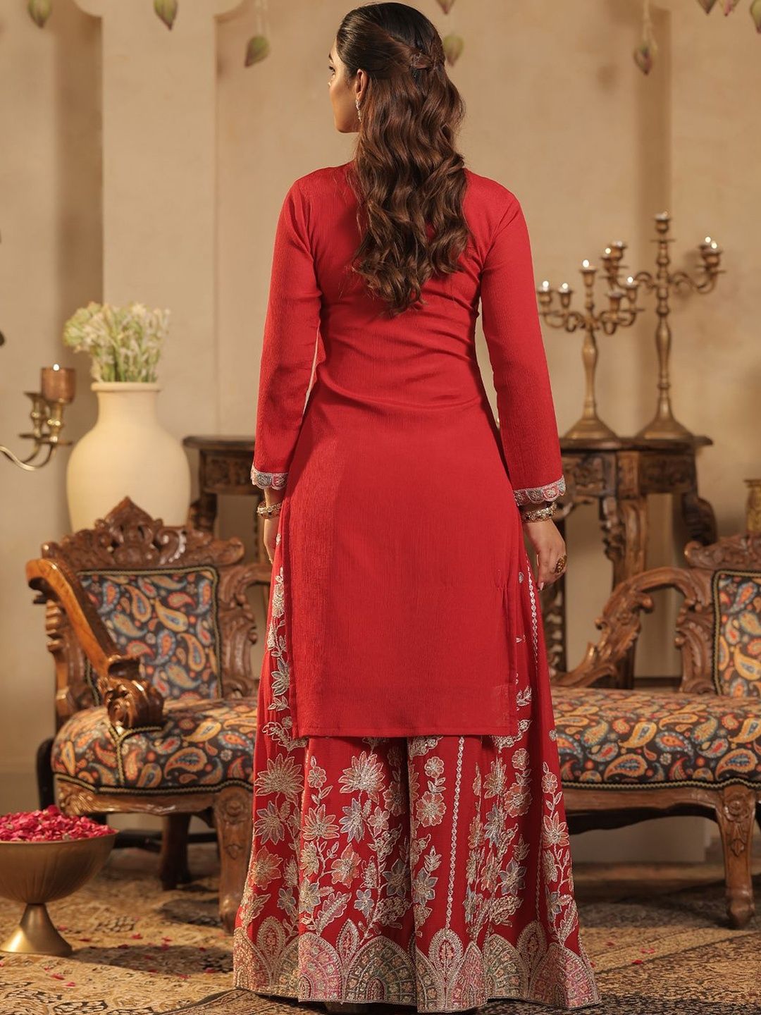 Indyancart IE Women Floral Printed Kurta with Palazzo & Dupatta
