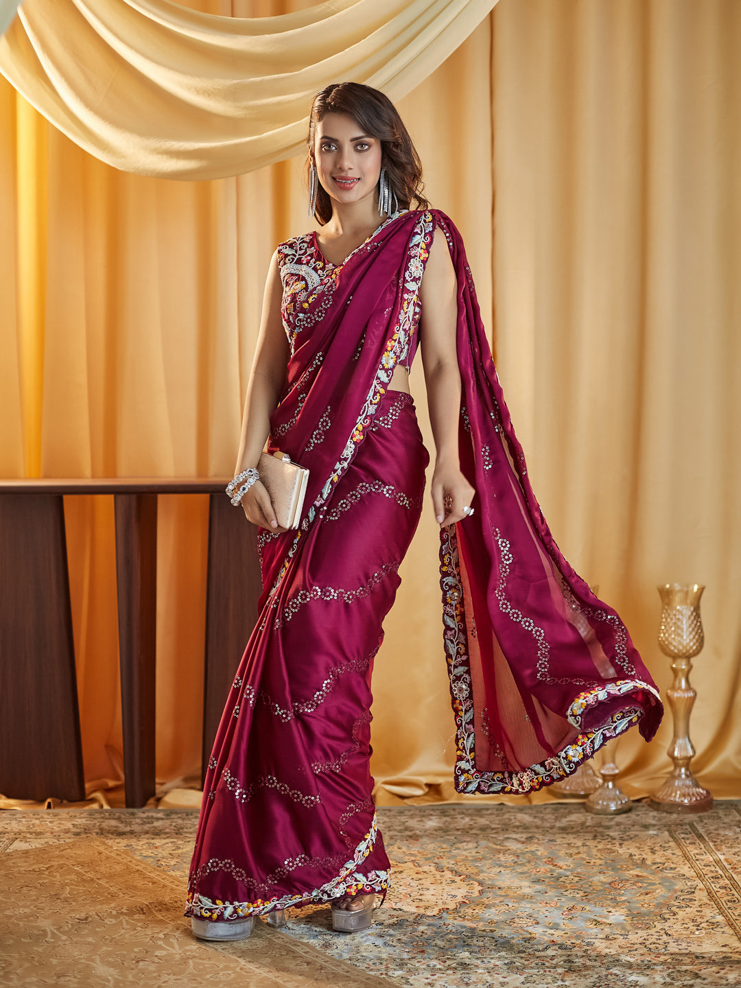 Dhiyona KS Women's Embellished Sequinned Pure Silk Saree