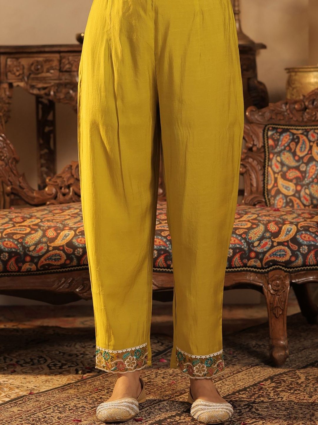 Floral Embroidered Thread Work Kurta With Trouser & Dupatta