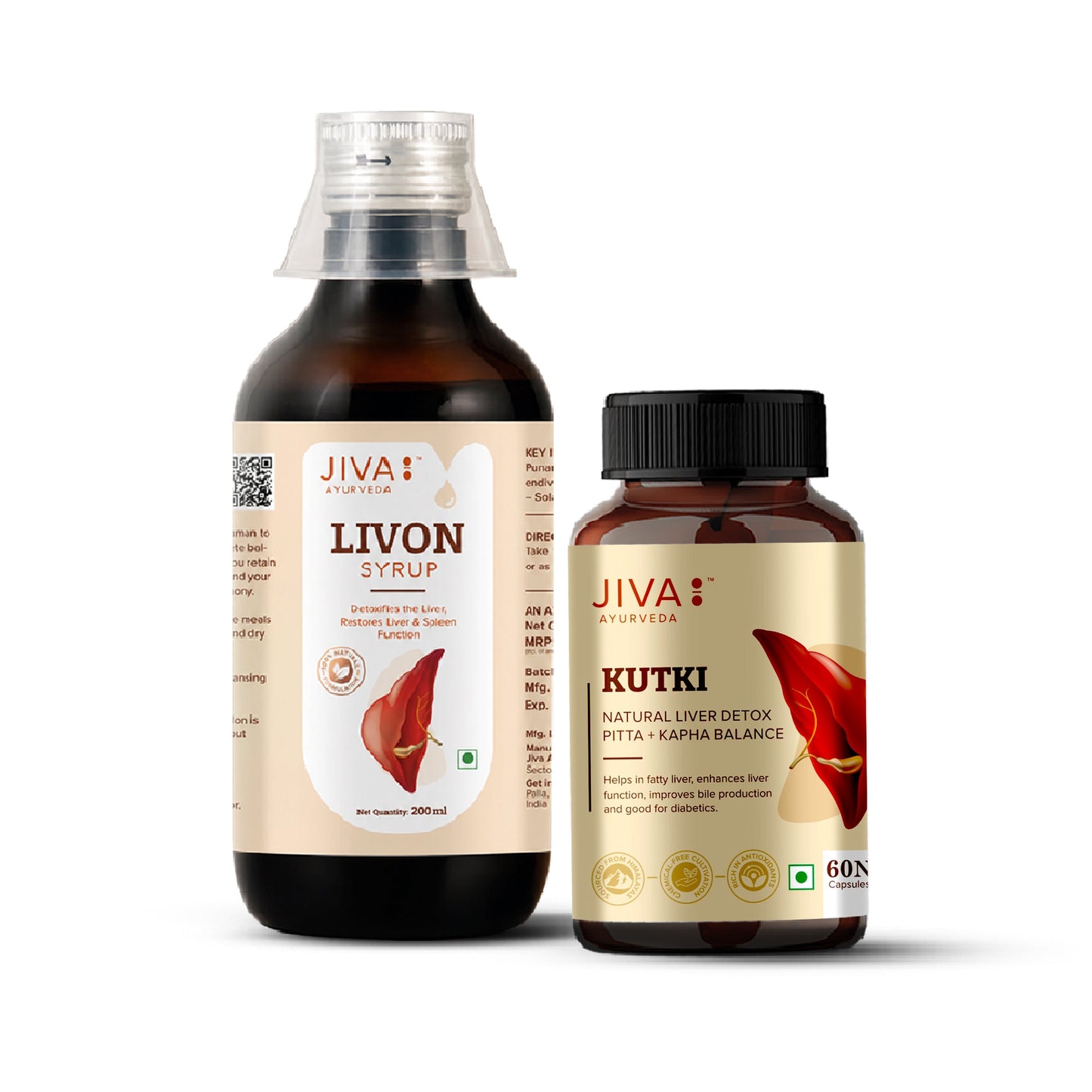 Jiva Kutki Capsules 60 Tablets & Livon Syrup 200 ML (Combo Pack of 2) | For Men & Women Liver Helps To Promote Digestion | 100% Pure & Natural | Good for Digestion