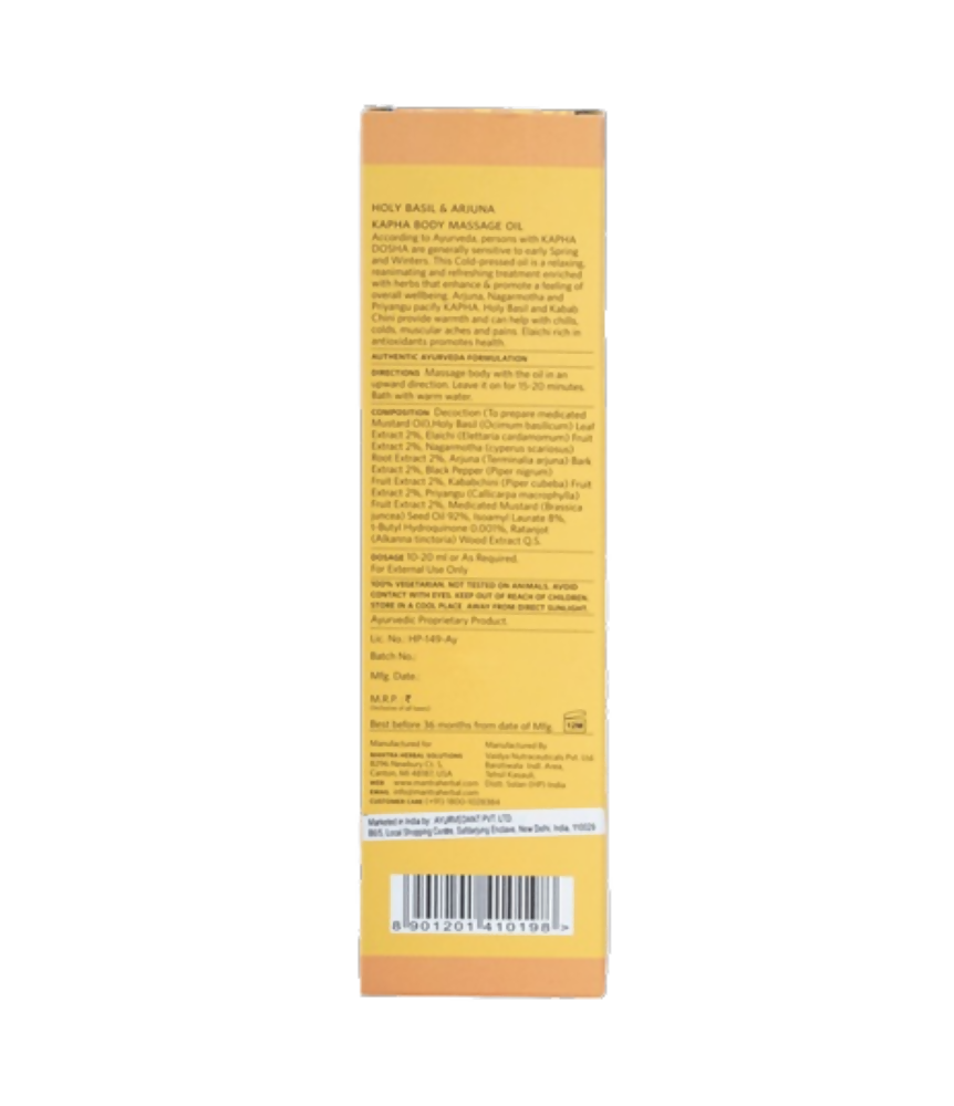 Mantra Herbal Holy Basil and Arjuna Kapha Body Massage Oil - Indyancart