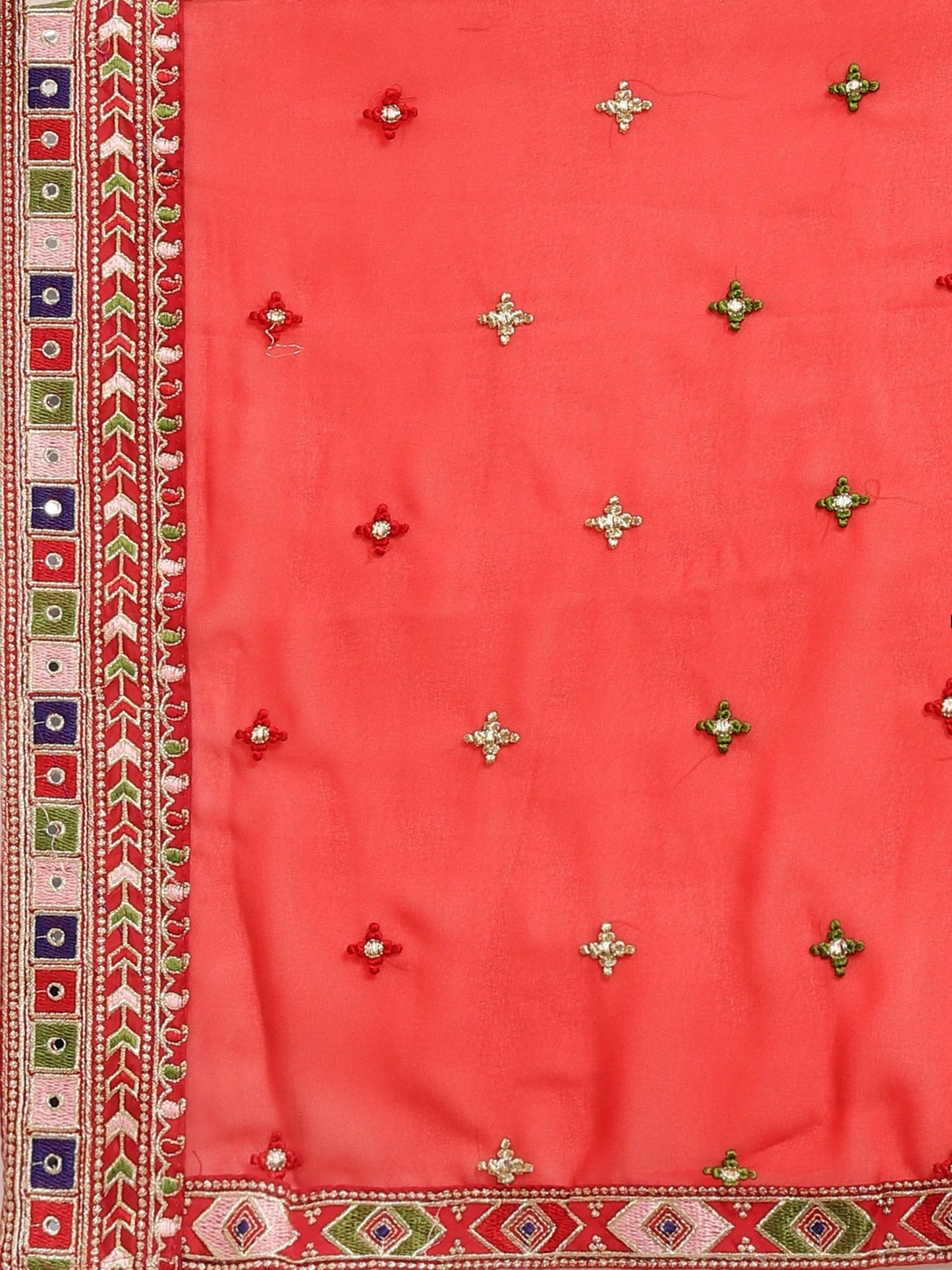 Women's Georgette Red Embroidered Designer Saree With Blouse Piece