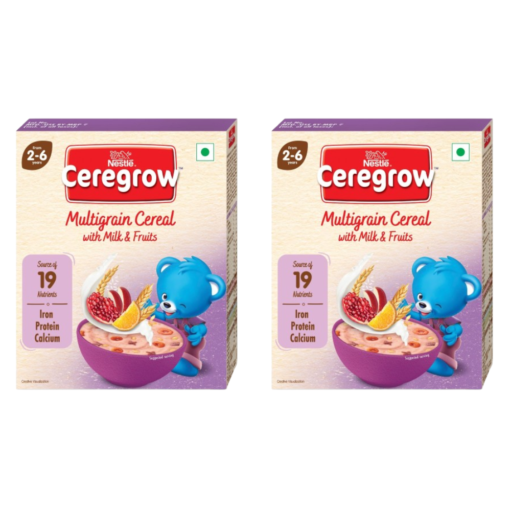 Nestle Ceregrow Kids (2-6 yrs) Cereal-Multigrain, Milk & Fruits, Rich in Iron, Calcium & Protein - Indyancart
