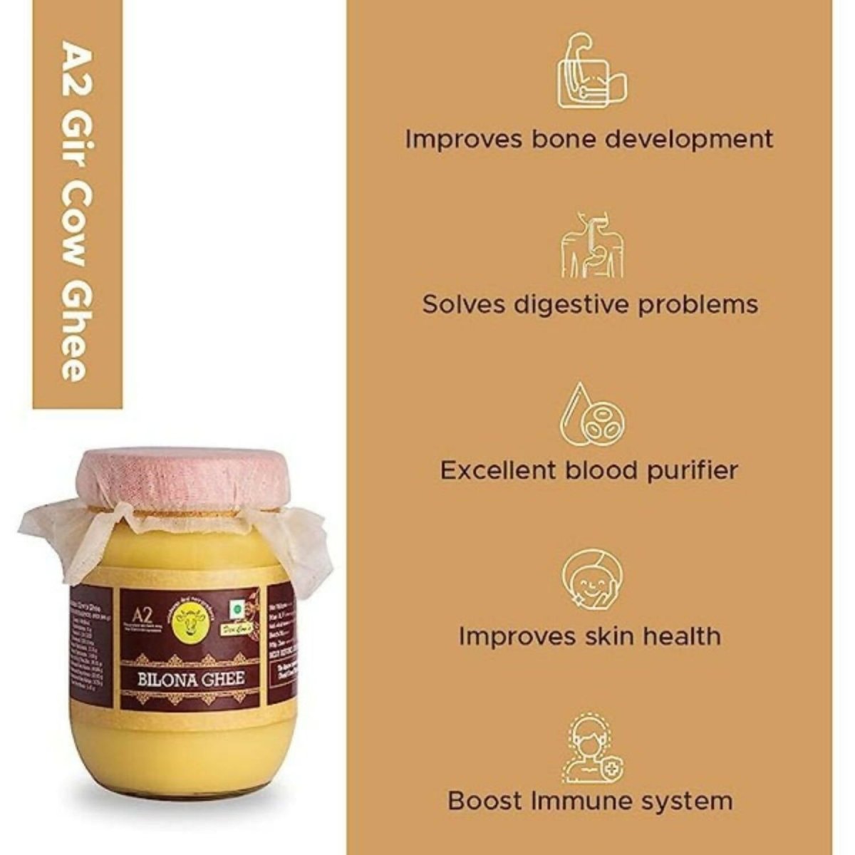 A2 Organics Desi Gir Cow A2 Bilona Ghee - Indyancart