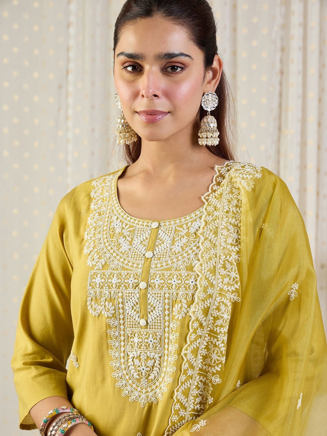 Women Ethnic Motifs Embroidered Regular Kurta with Trousers & With Dupatta
