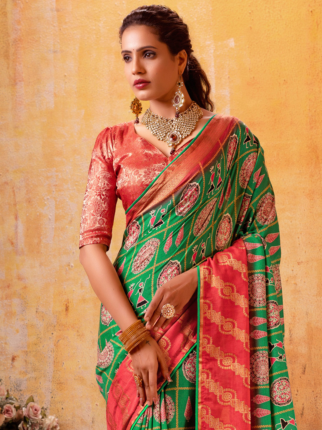 Women's Cotton Blend Red Woven Design Designer Saree With Blouse Piece