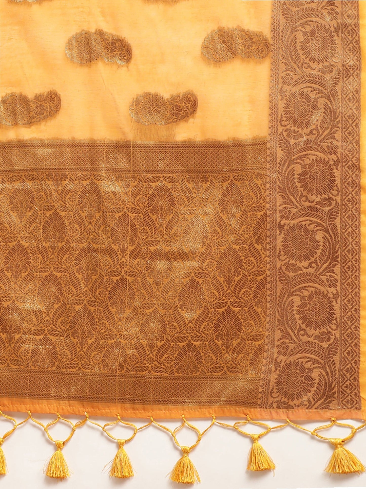 Women's Silk Blend Orange Woven Design Designer Saree With Blouse Piece