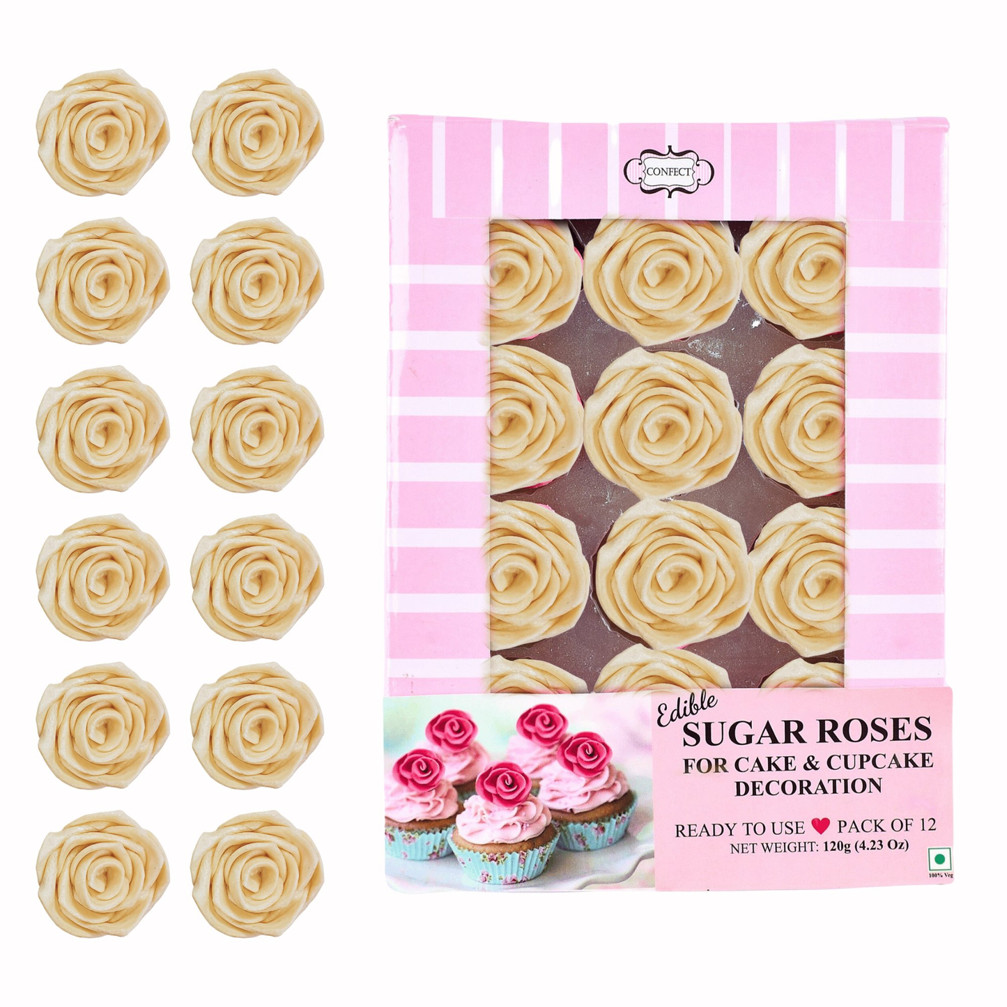 Confect Pearl | Edible Metallic Sugar Roses Topper