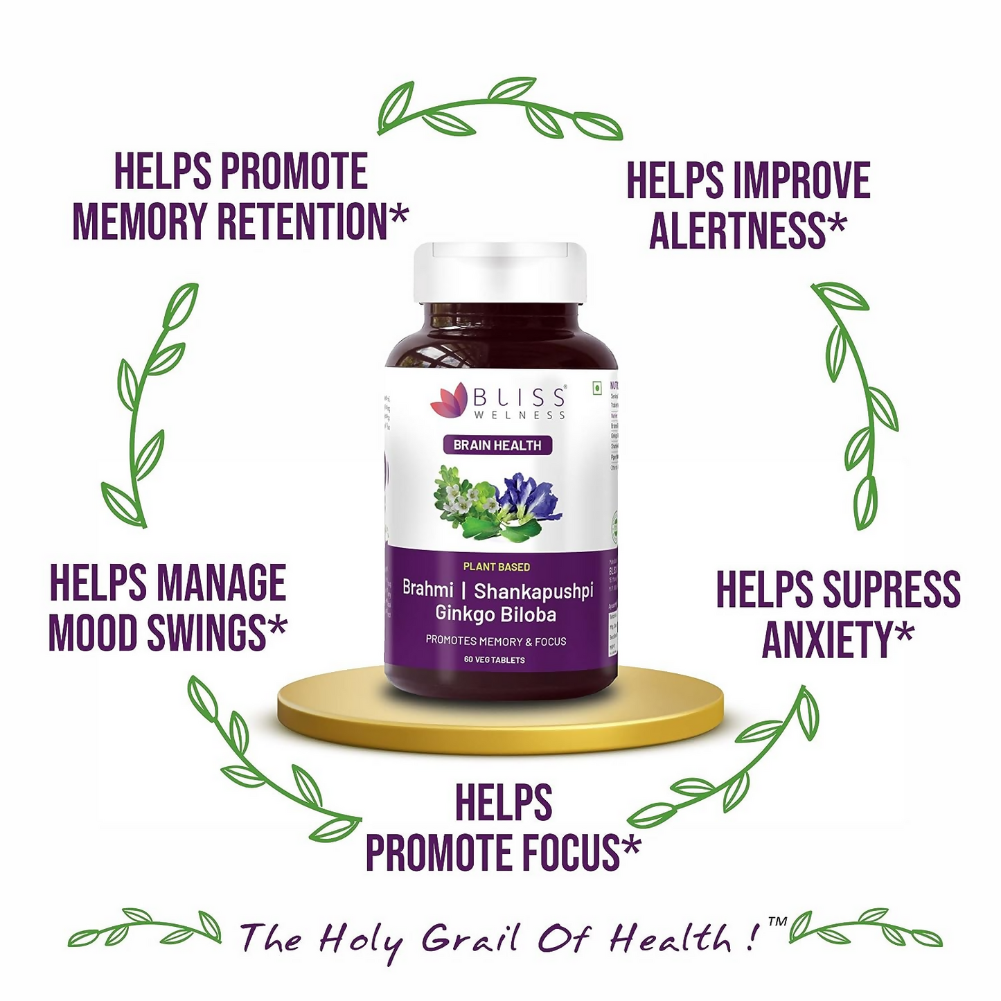 Bliss Welness Brahmi Shankpushpi Ginkgo Biloba Tablets - Indyancart
