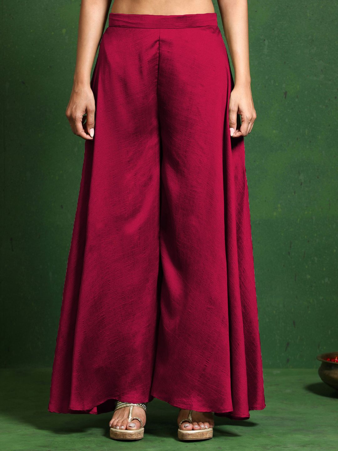 Indyancart VA Woven Design Layered V-Neck Zari Kurta With Sharara & Dupatta