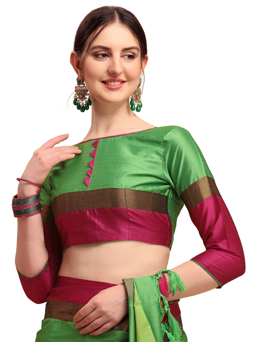 Indyancart RV Women's Designer Traditional Embroidered Cotton Silk Saree With Blouse ( KVD1232 )