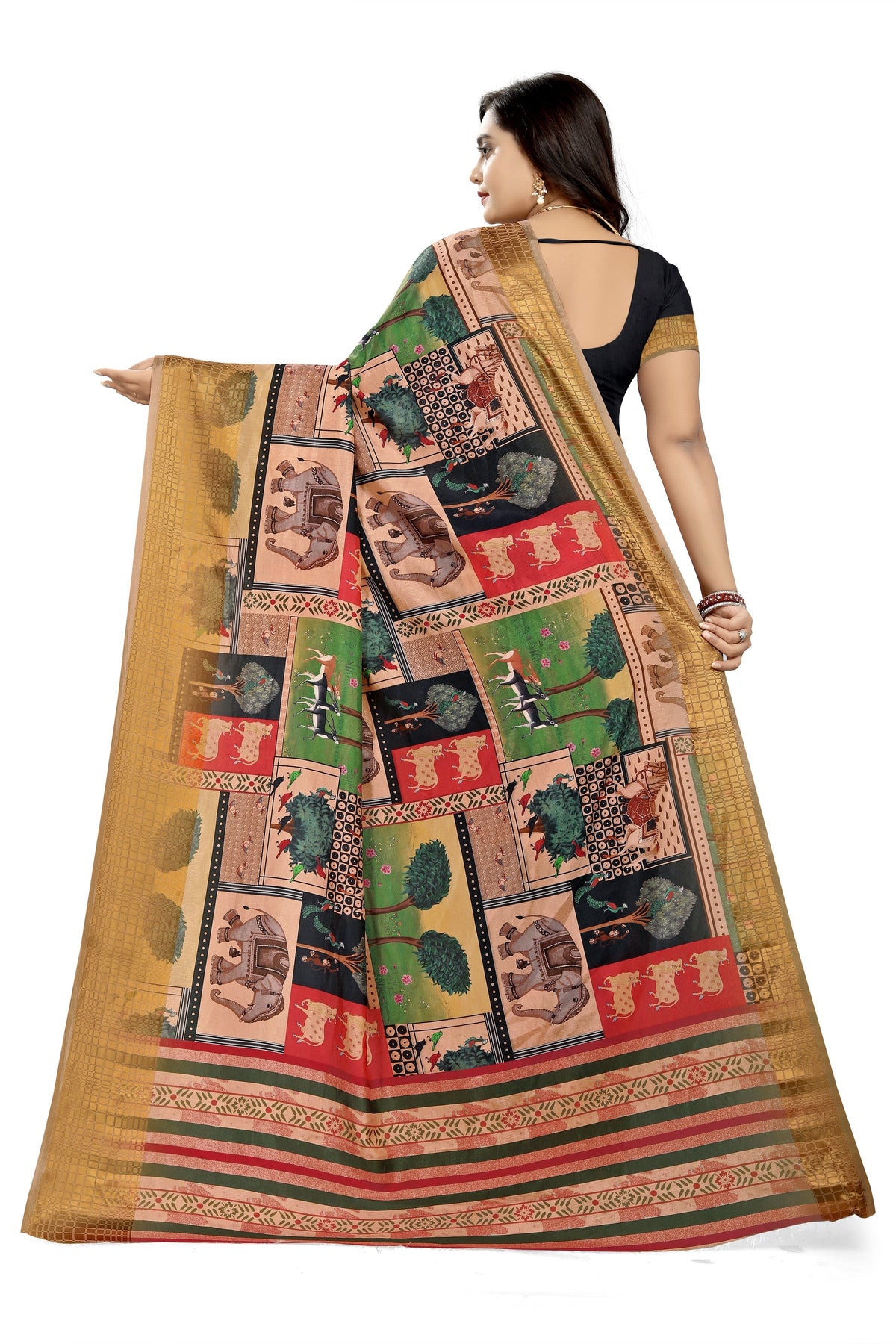Indyancart RV Women's Sana Silk Digital Printed With Contrast matching Blouse Saree ( KVD699 )