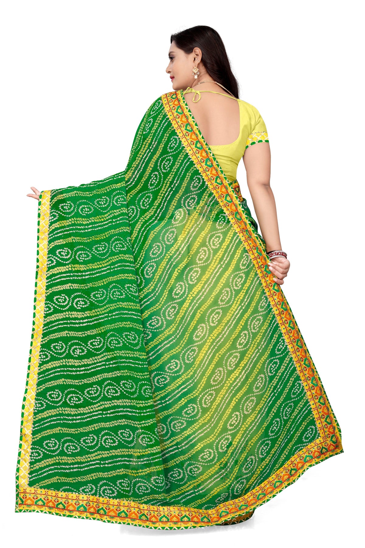 Indyancart RV Women's Bandhani Georgette With Embroidery And Ruffle Saree With Blouse ( KVD1060 )