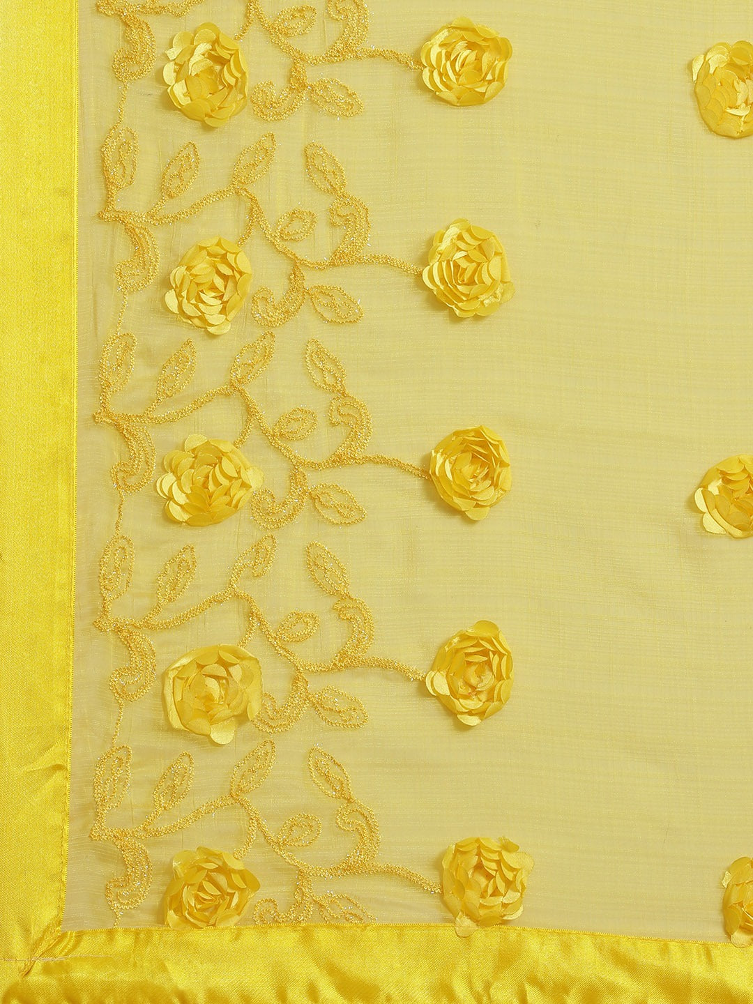 Indyancart RV Women's Chiffon Fabric With Satin Ribbon Flower And Cording Emboirdered Saree With Blouse ( KVD1067 )