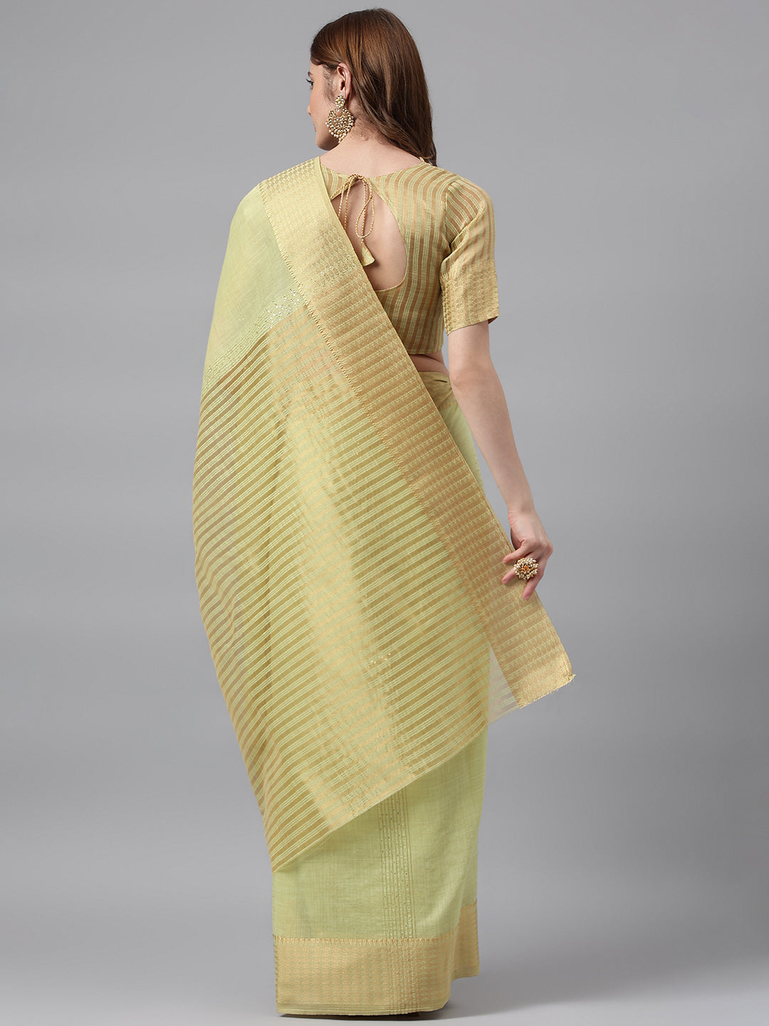 Indyancart RV Women's Designer Cotton Silk Linen Saree with Golden Border & Sequins Work ( KVD1730 )