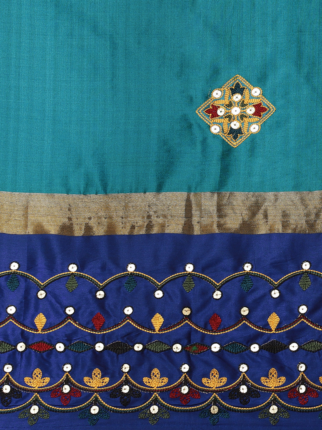 Indyancart RV Women's Exquisite Aangi Cotton Silk Saree with Multi-Color Thread & Sequins Embroidery With Blouse ( KVD1817 )