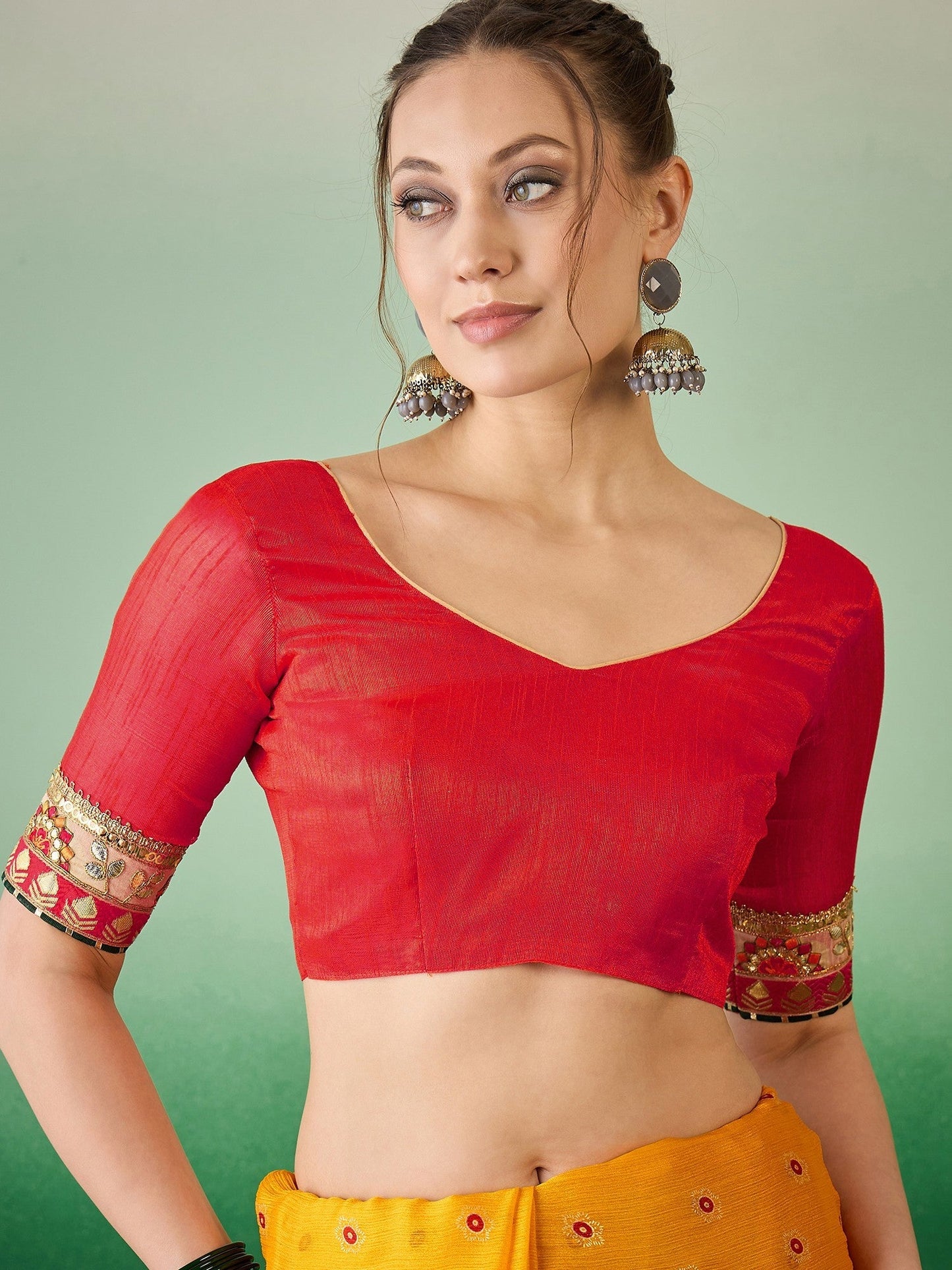 Dhiyona RV Women's Soft Mose Chiffon With Bhandhani Print With Heavy Lace Saree With Blouse ( KVD2129 )