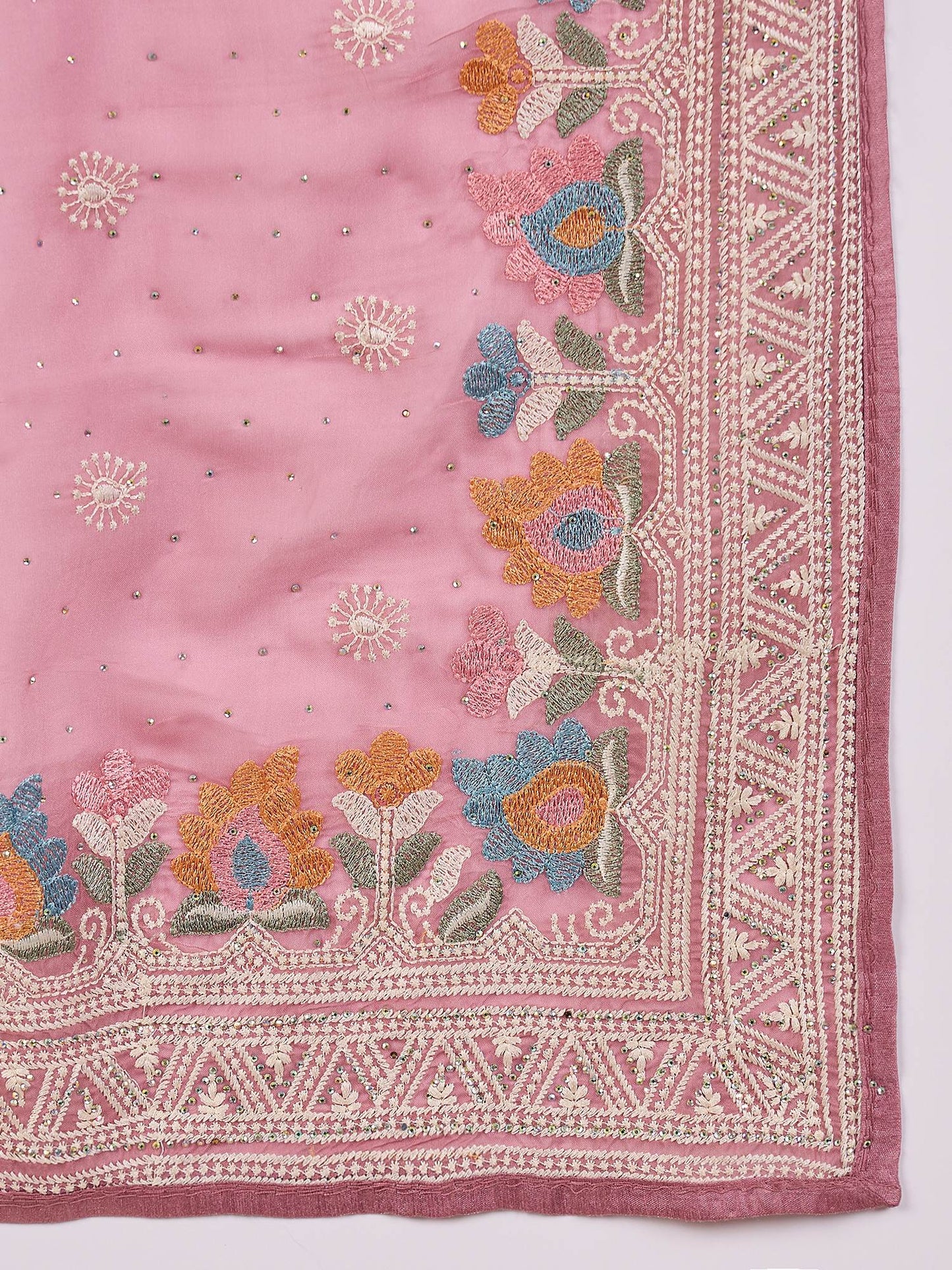 Indyancart RV Women's Silk Organza Fabric With Multi Thread Embroidery Border Saree ( KVD2151 )