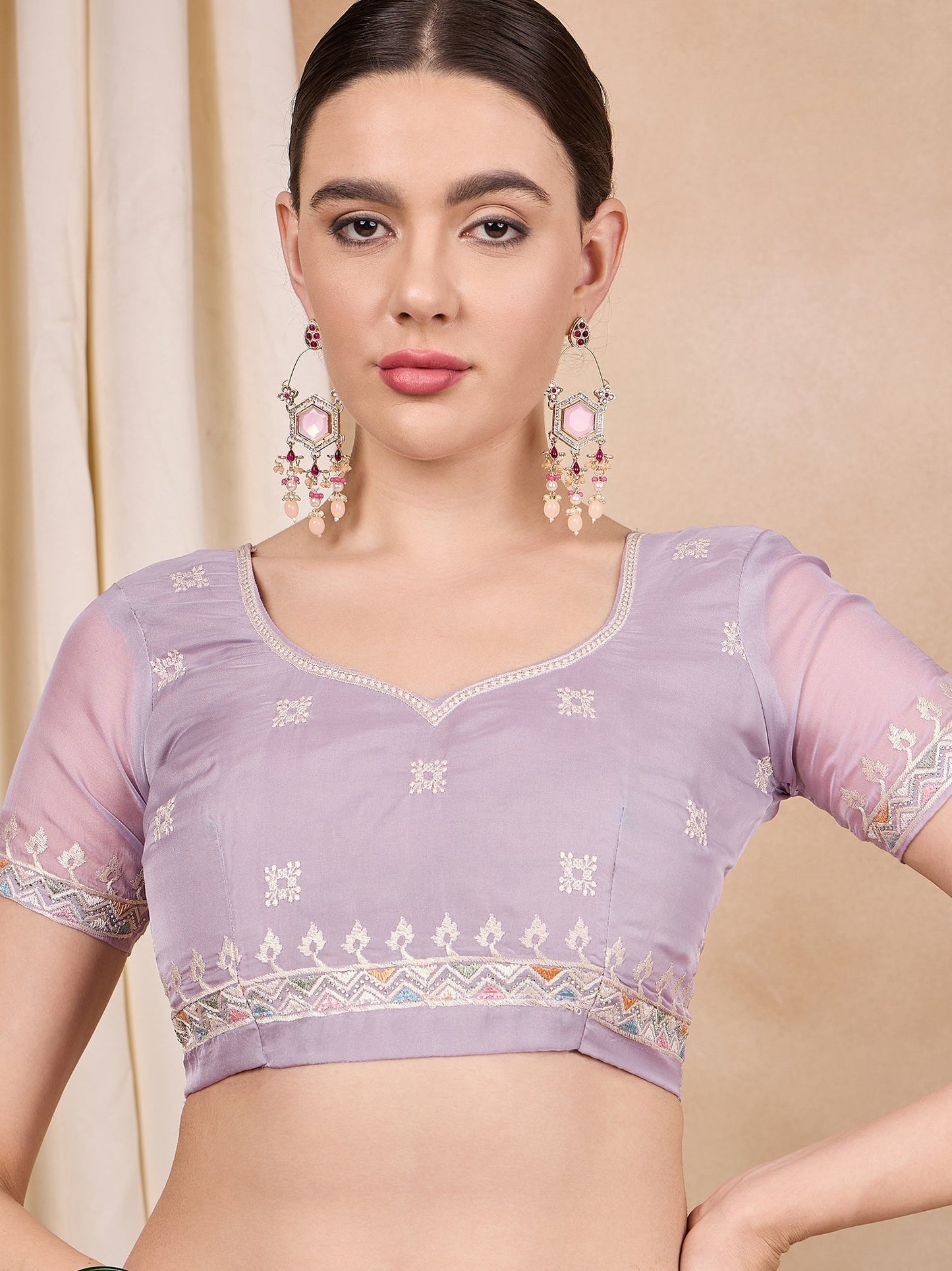 Dhiyona RV Women's Silk Organza Fabric With Multi Thread Embroidery Border Saree ( KVD2152 )