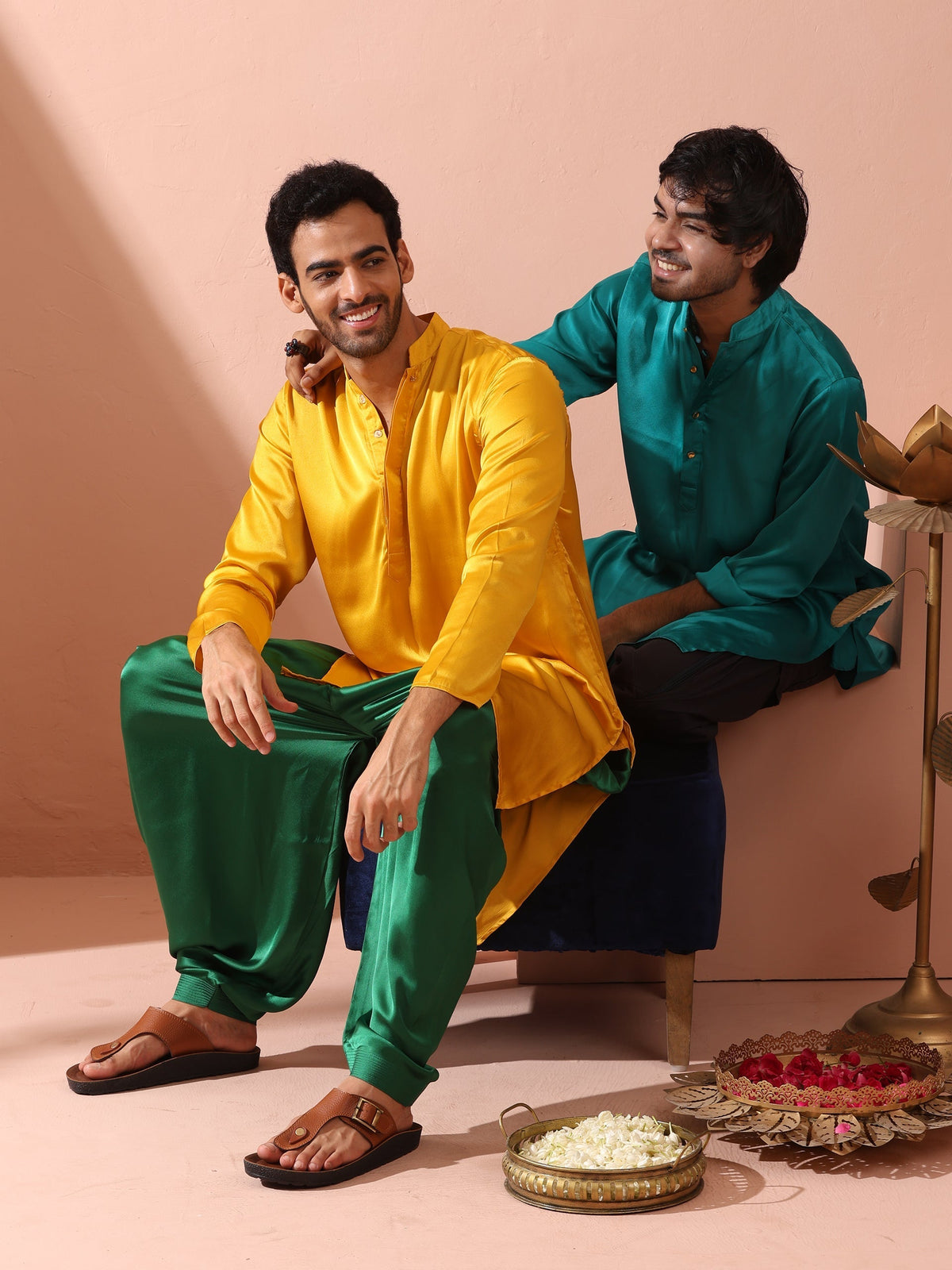 Indyancart ST Yellow Python Satin Kurta with Hidden Placket