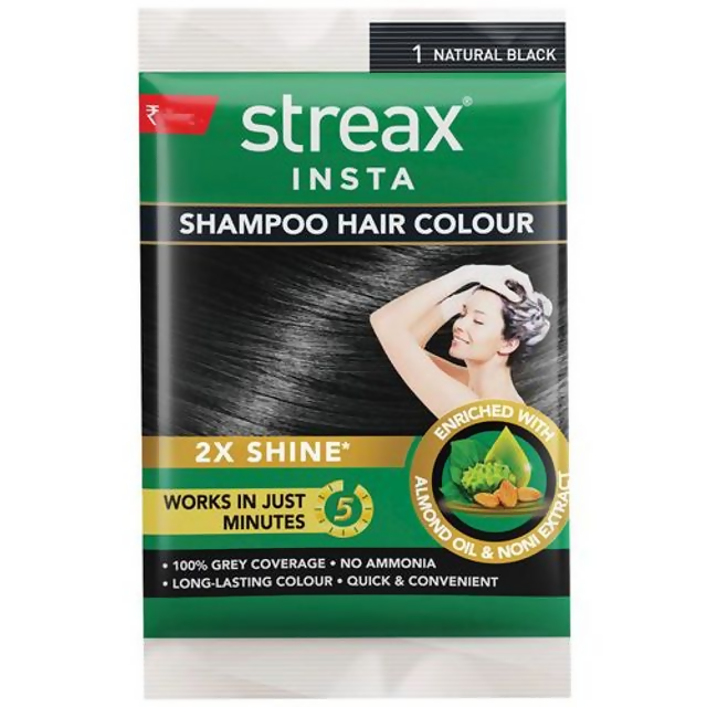 Streax Insta Shampoo Hair Color - Natural Black - Indyancart