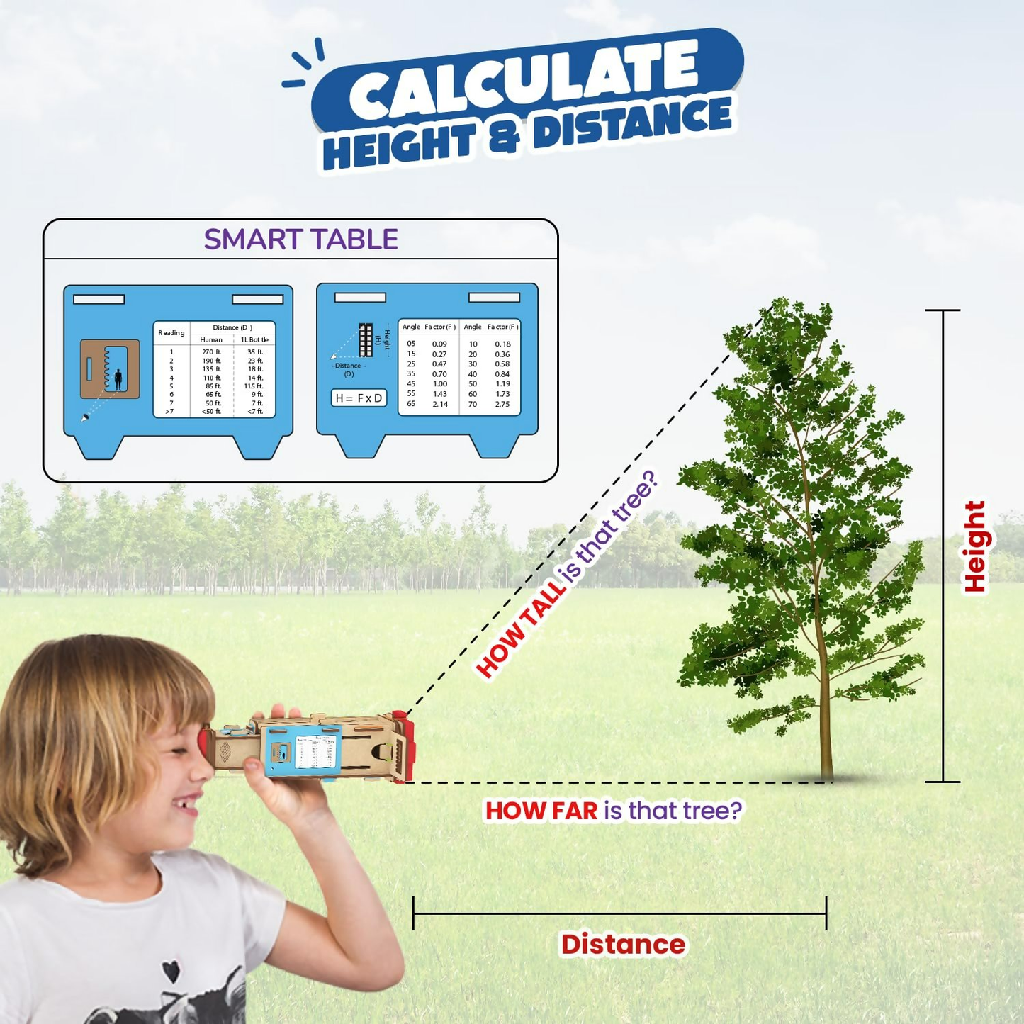 Smartivity telescope toy for kids, measuring height and distance, designed for children aged 8 to 14 years, educational and fun.