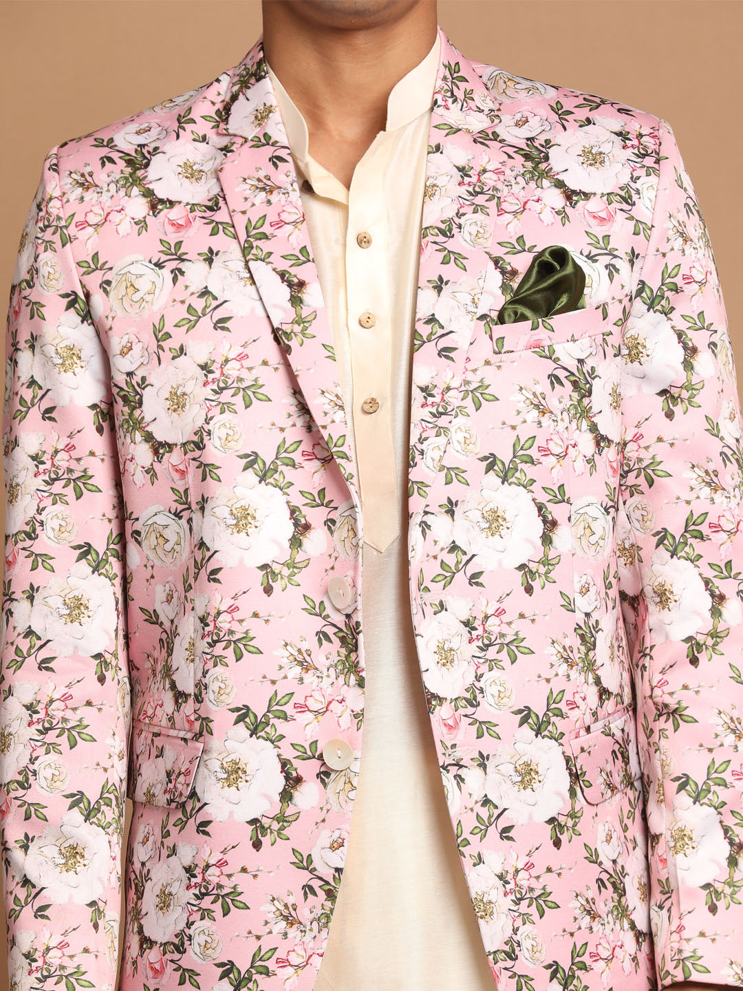 Men's Cream Viscose Straight Jacket Kurta and Pyjama Set