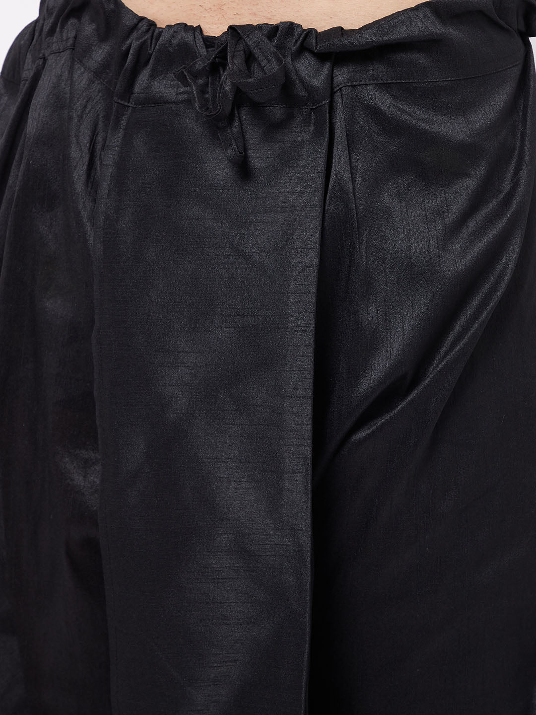 Men's Black Silk Blend Straight Jacket Kurta and Dhoti Set