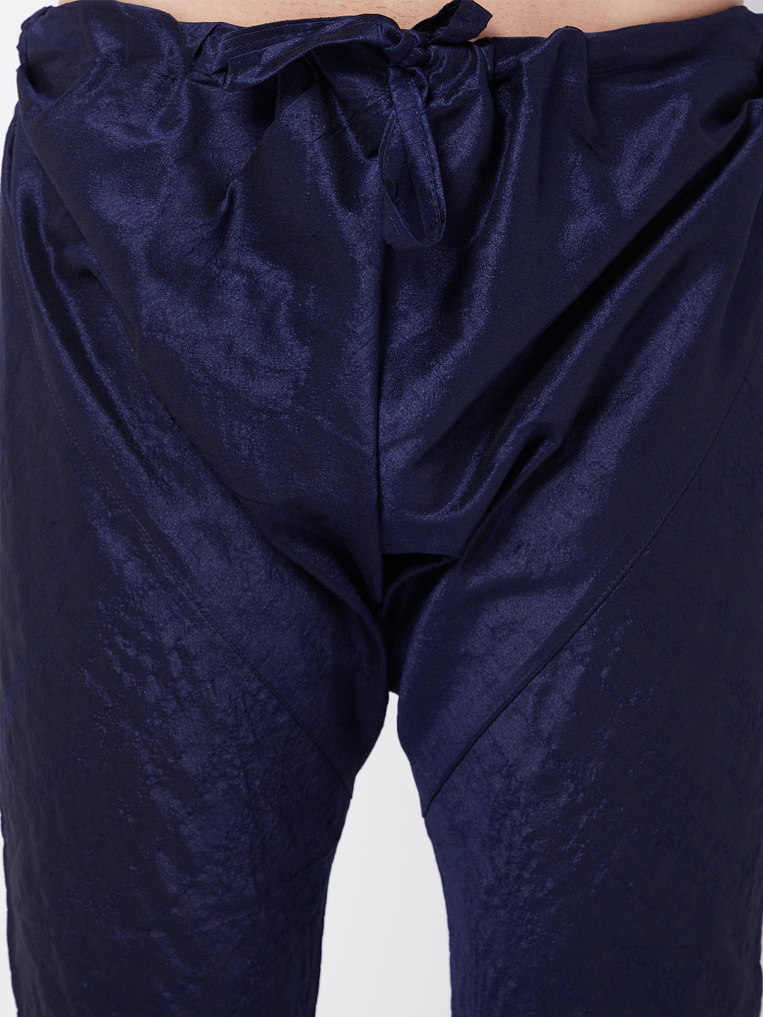Men's Navy Blue Silk Blend Straight Jacket Kurta and Pyjama Set