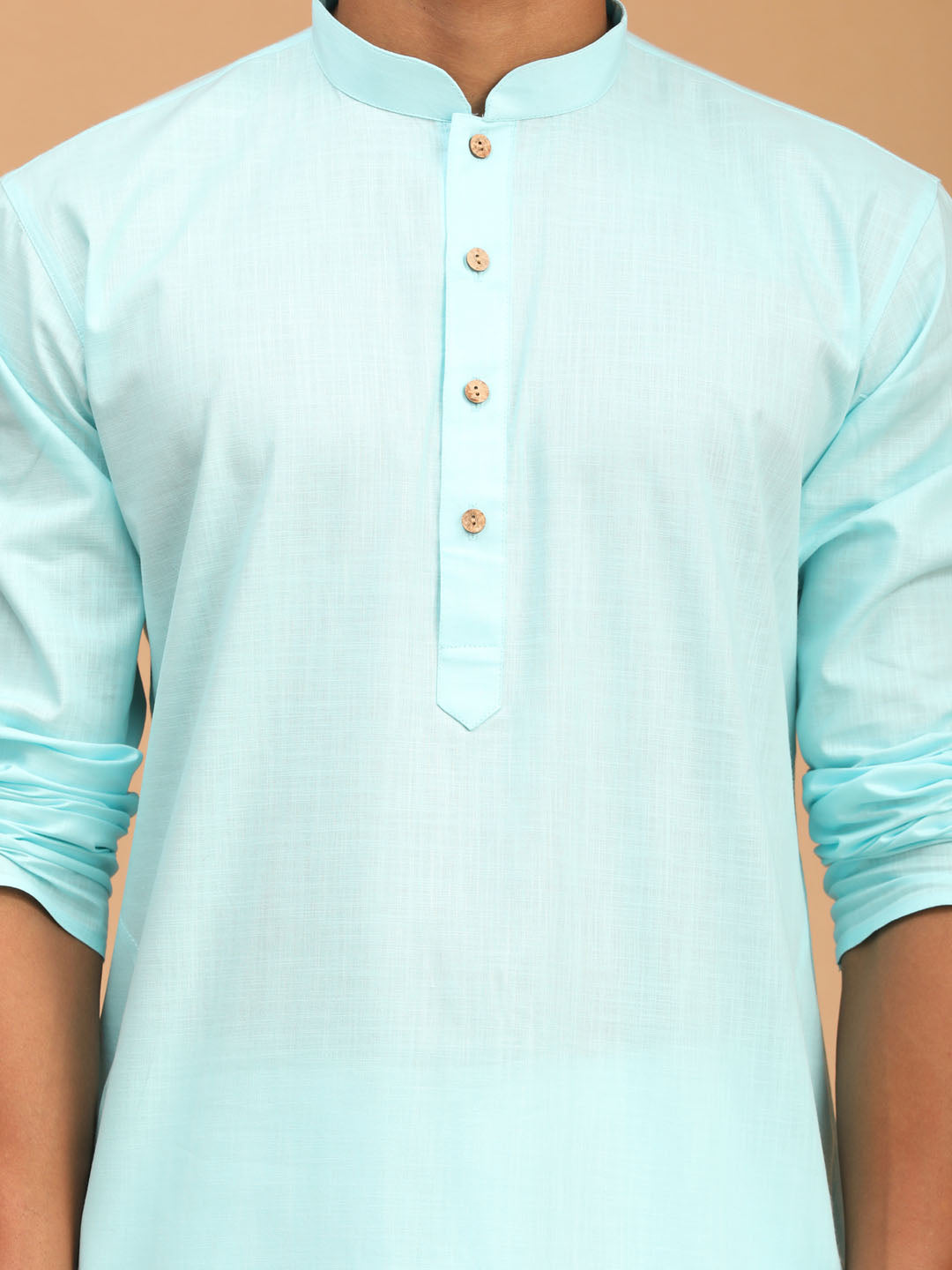 Men's Aqua Cotton Blend Straight Jacket Kurta and Pyjama Set