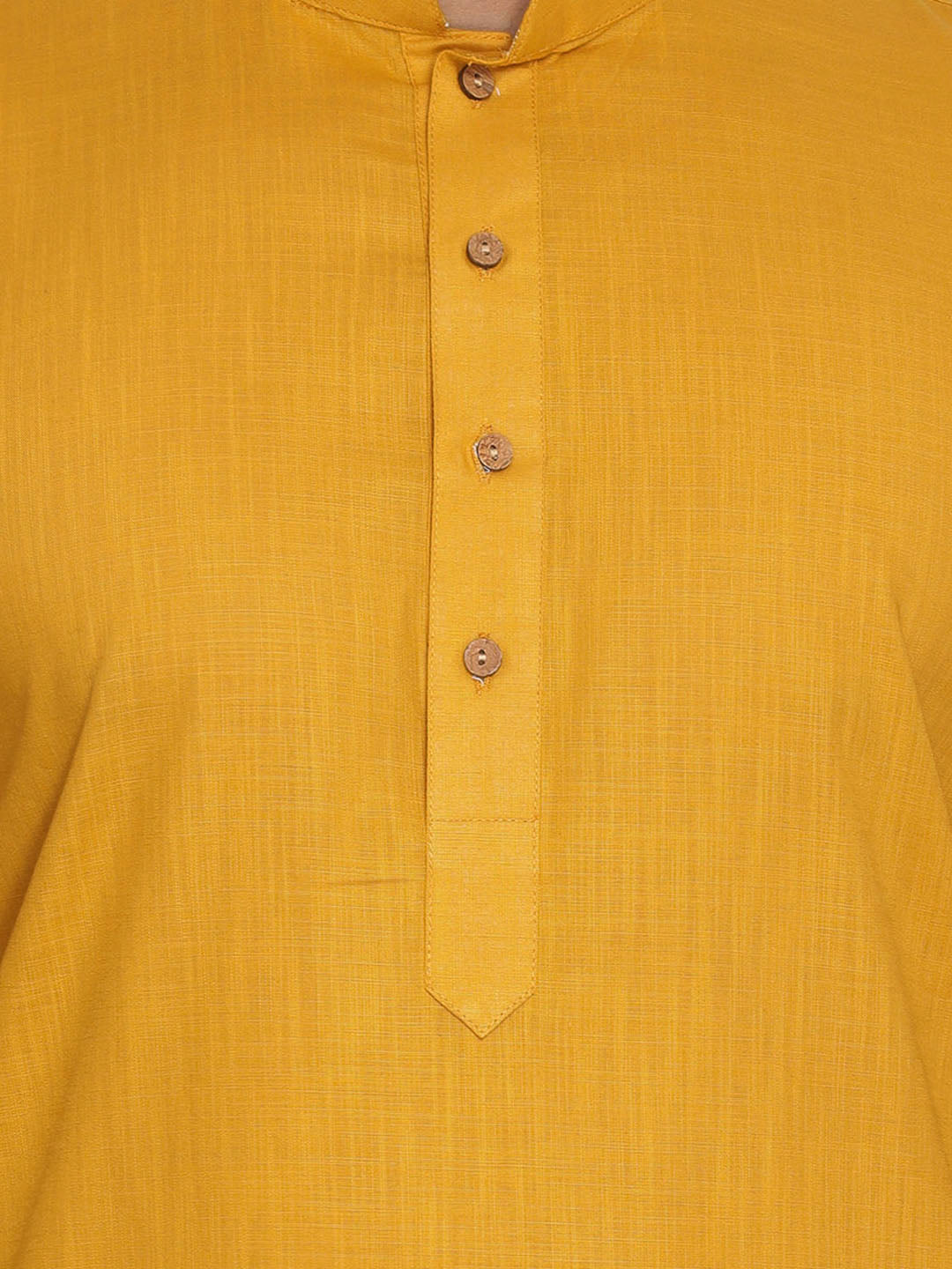 Men's Mustard Cotton Blend Straight Jacket Kurta and Pyjama Set