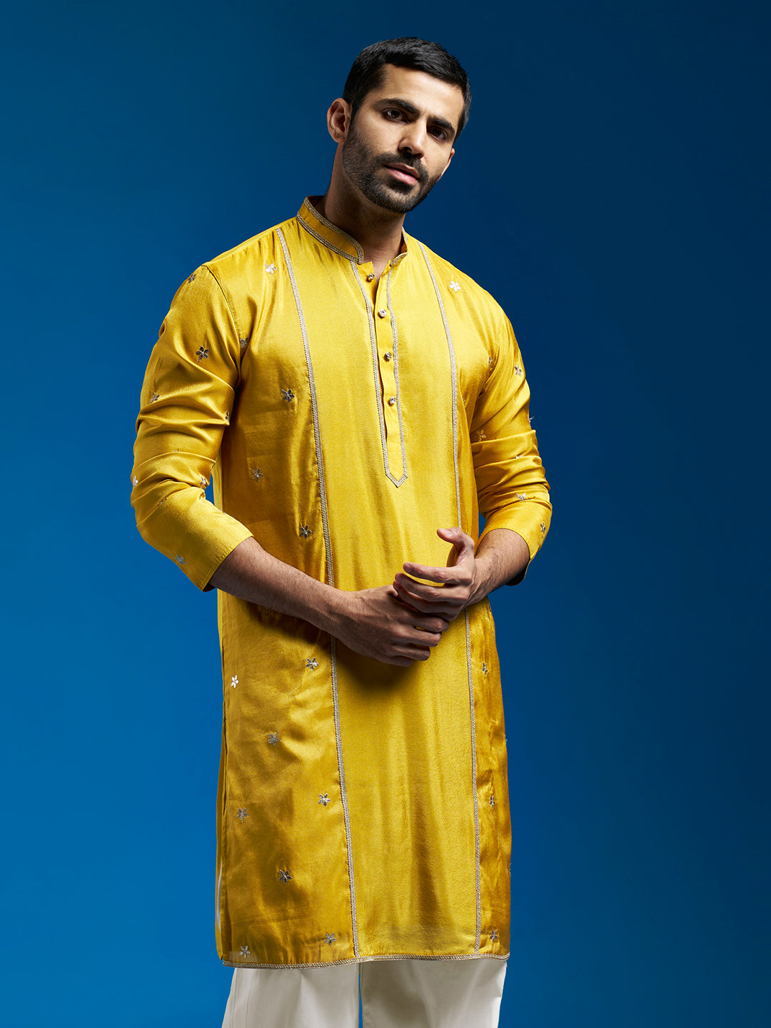 Men's Mustard Tissue Straight Kurta